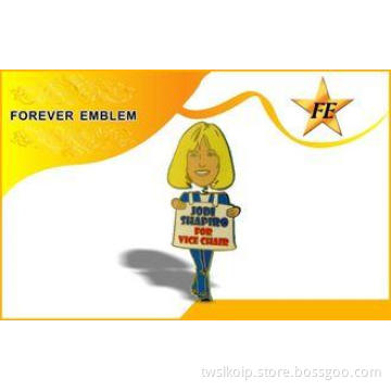 Cute Cartoon People Custom Metal Badge With Butterfly Clutc